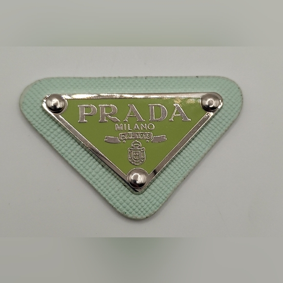 Prada Light Green and Silver Logo Emblem Patch Authentic - Picture 1 of 2